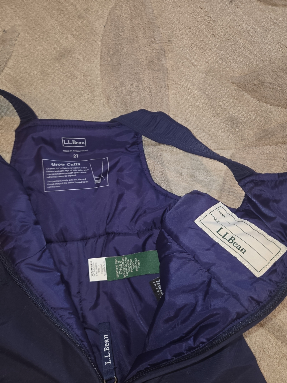 L.L. Bean NAVY Blue Boys Snow Bib.  2T